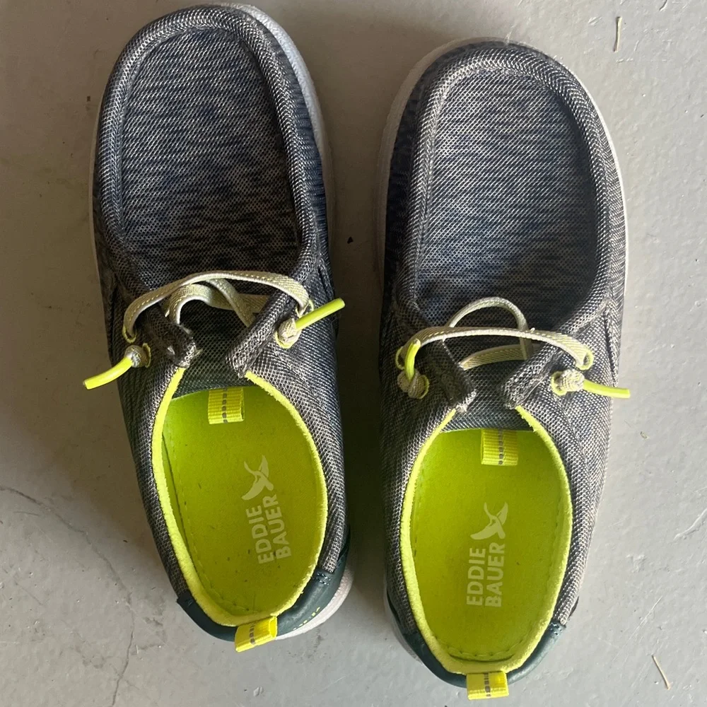 Eddie Bauer Kids Gray Slip On Moccasins Neon Green Comfort Shoes